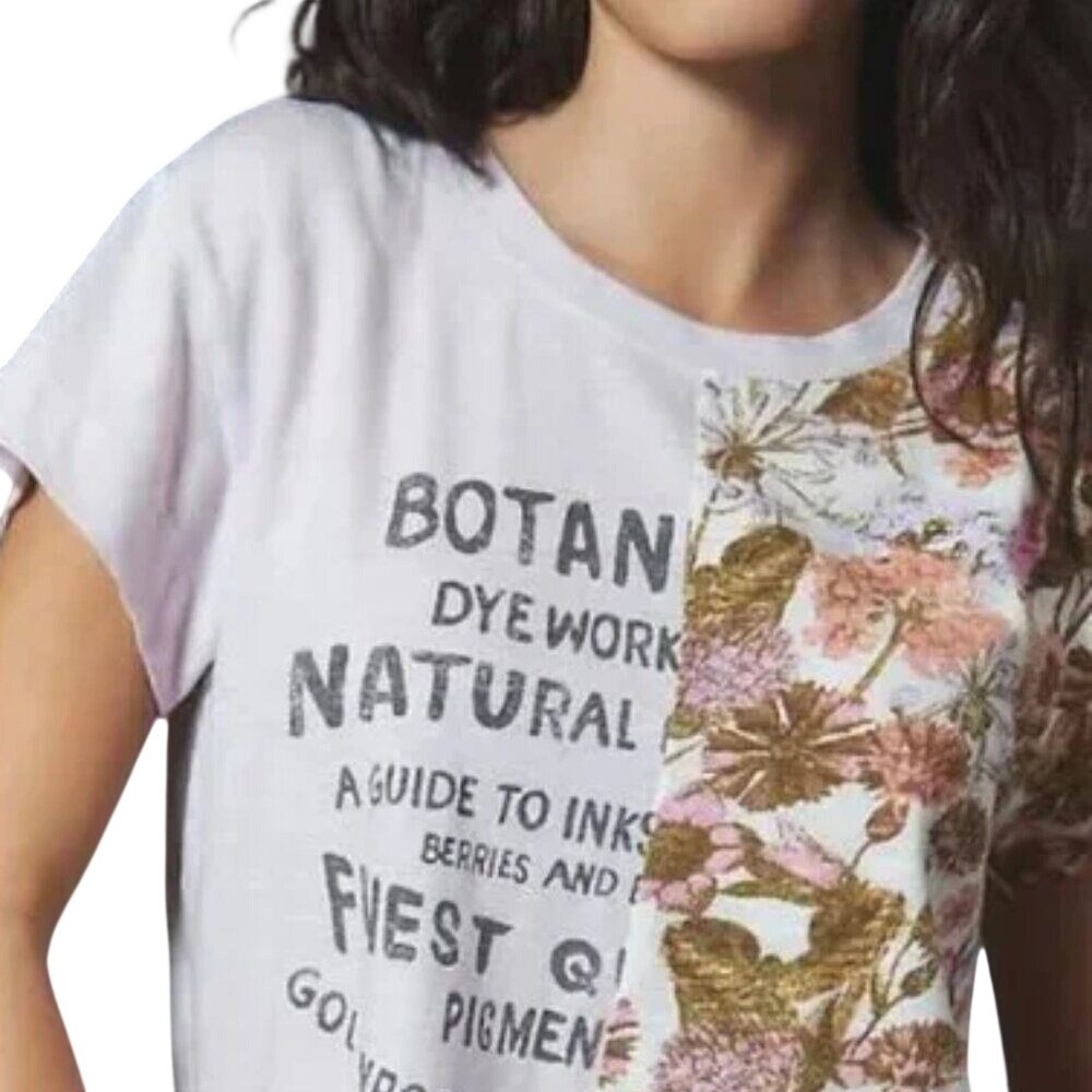 Pilcro Anthropologie Floral Botanical Patchwork Crop Tee Size Small Cotton